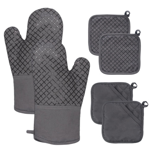 Guantes de cocina Pynqdfu con silicona resistente a 500°F para agarrar ollas calientes con seguridad.