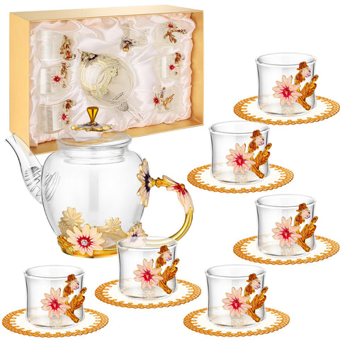 PYQTH tetera vintage floral borosilicato, ideal para compartir té con estilo