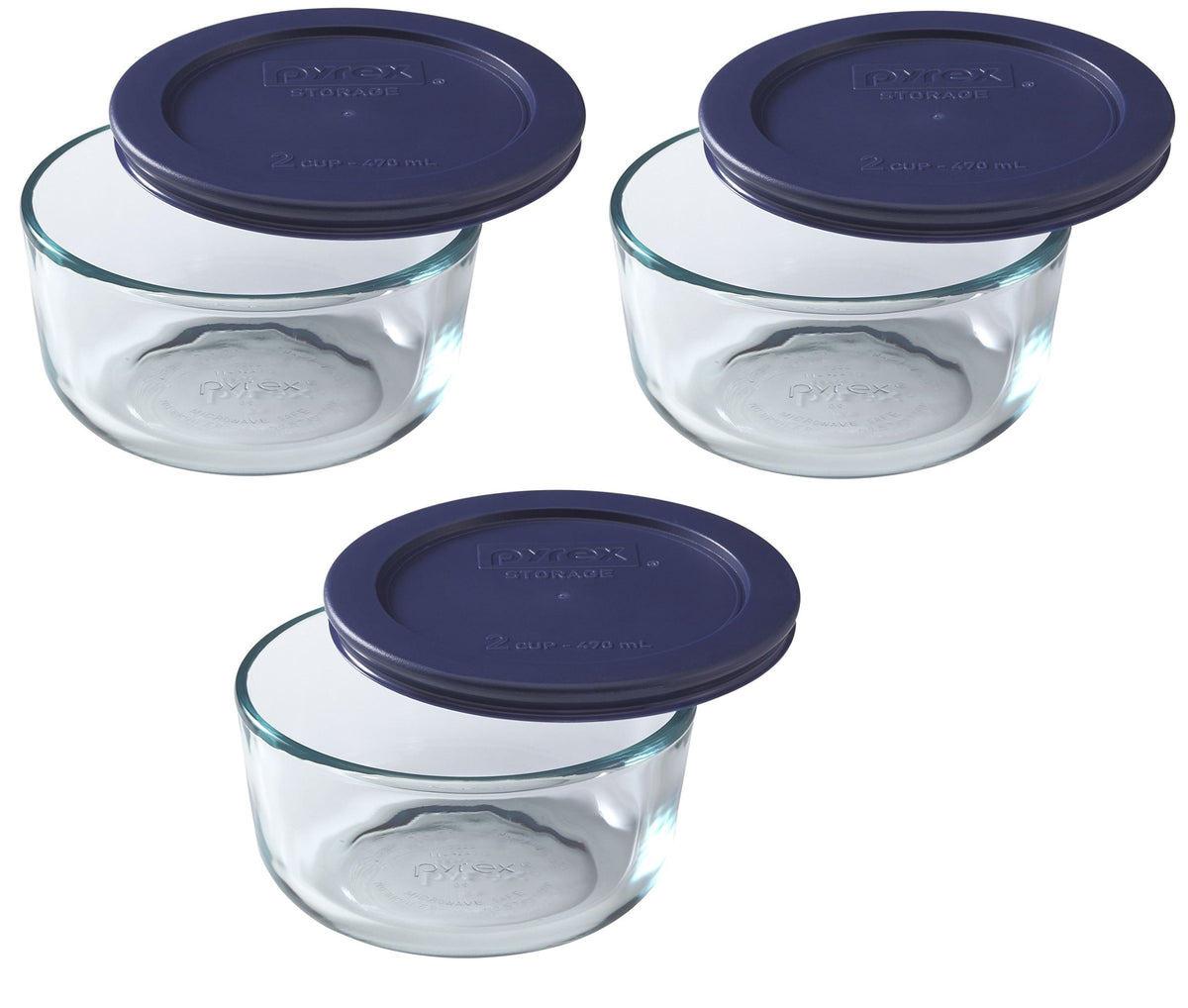 Pyrex 7200: juego de vasos de vidrio de 2 tazas para almacenamiento práctico.