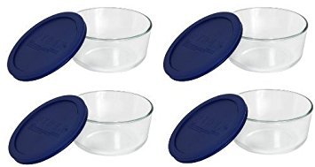 Conjunto Pyrex 7201: cuencos de vidrio de 4 tazas con tapa azul oscuro para almacenar