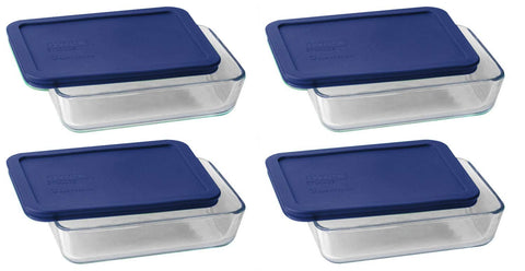 Pyrex 7210: plato de vidrio con tapa azul oscuro, ideal para almacenamiento seguro de sobras.