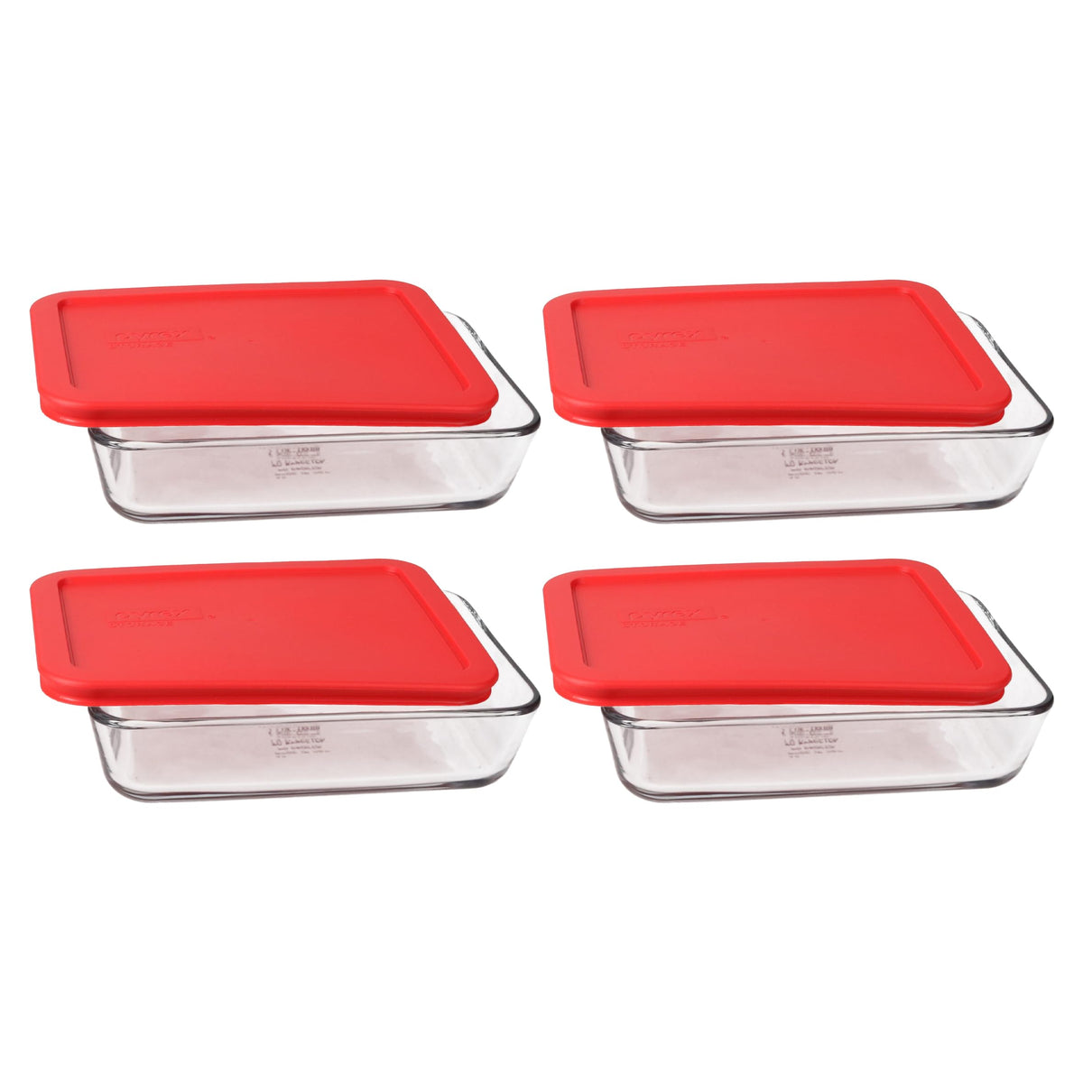 Conjunto Pyrex 7210: plato de vidrio rectangular de 3 tazas con tapa roja para almacenamiento seguro.