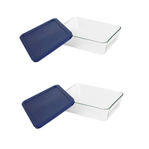 Conjunto Pyrex 7211: plato de vidrio de 6 tazas con tapa azul para almacenamiento seguro.