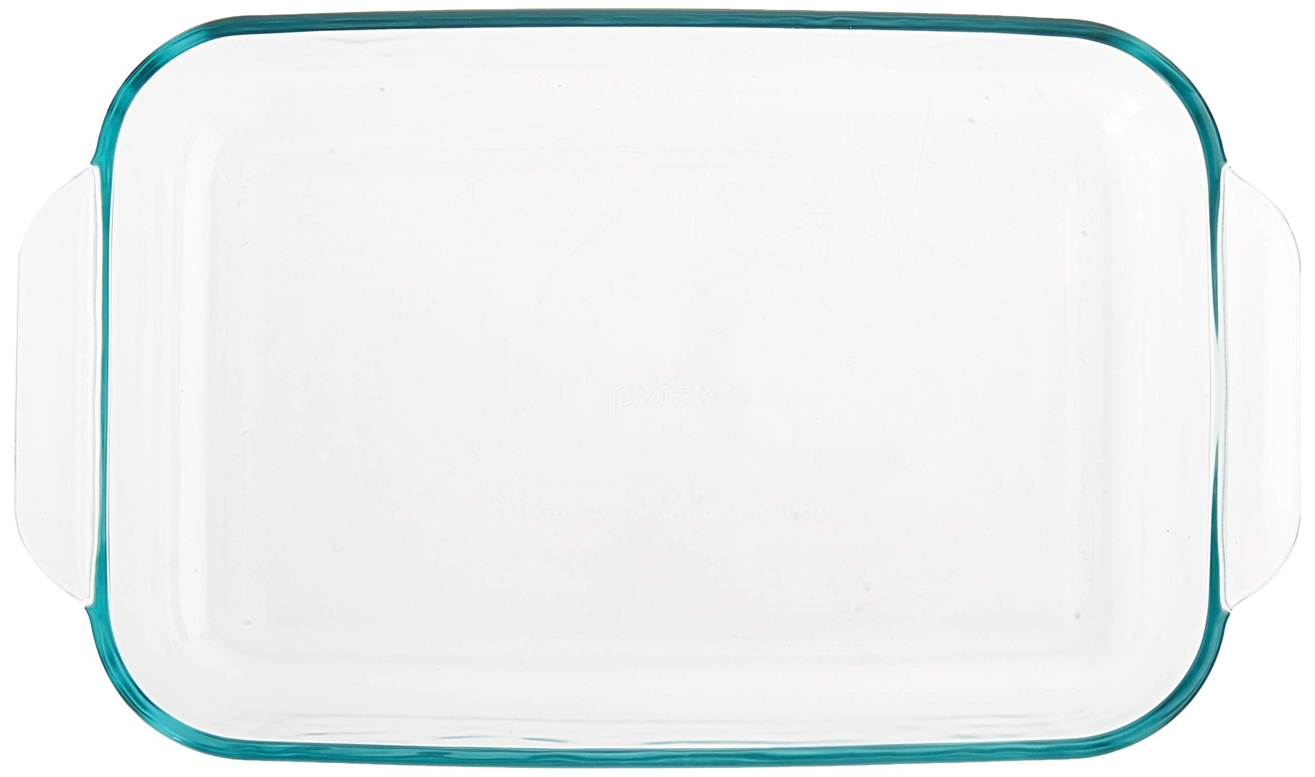 Detalle del borde liso de la bandeja Pyrex Basics en vidrio claro.
