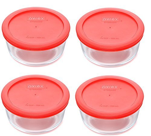 Pyrex cuencos de cristal con tapas rojas, perfectos para mezclar y almacenar alimentos
