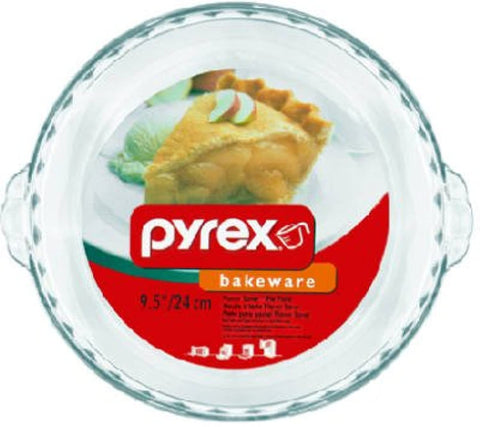 Plato Pyrex para tarta de vidrio claro con borde acanalado, perfecto para hornear, enfriar y servir porciones.