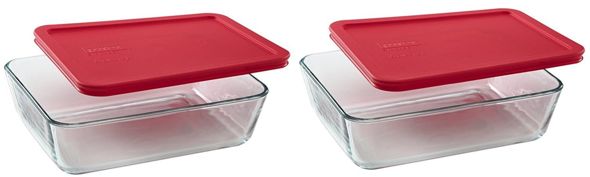 Pyrex plato de vidrio de 6 tazas con tapa roja para almacenamiento seguro en el refrigerador.