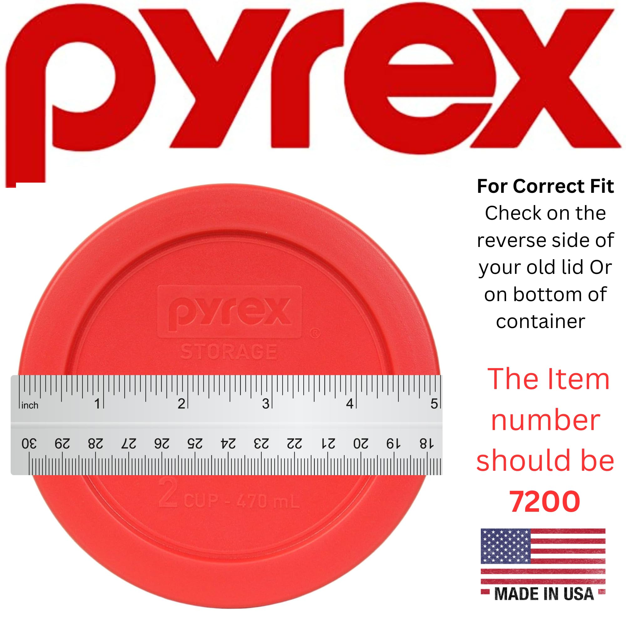 Tapa Pyrex 7200-PC roja para 2 tazas, segura para microondas y congelador.
