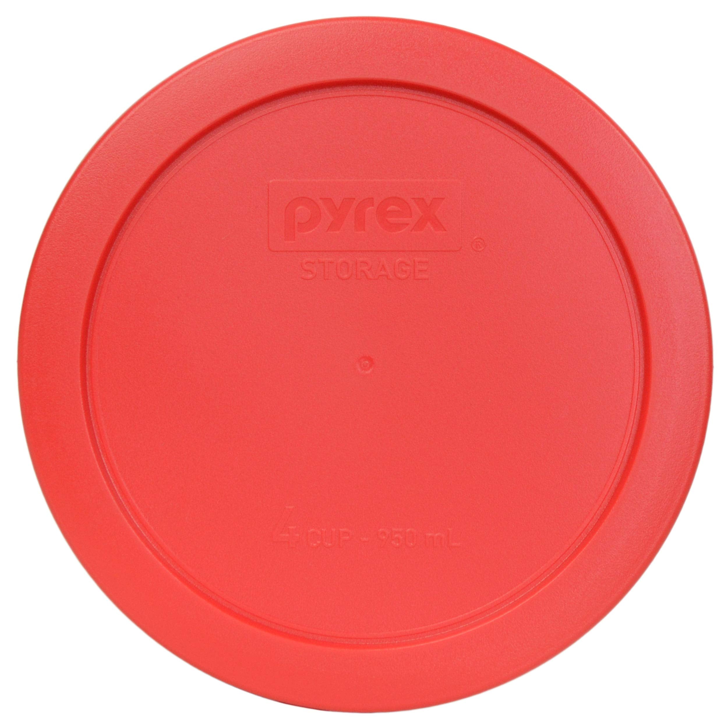 Tapa Pyrex roja para uso en refrigerador y microondas.