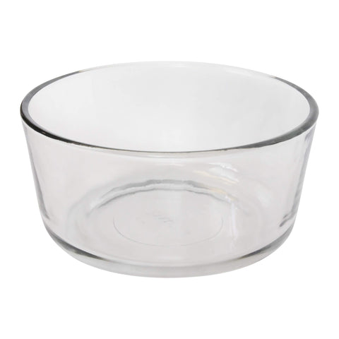 Tapa roja de Pyrex para plato de vidrio, mantiene frescura y evita derrames.