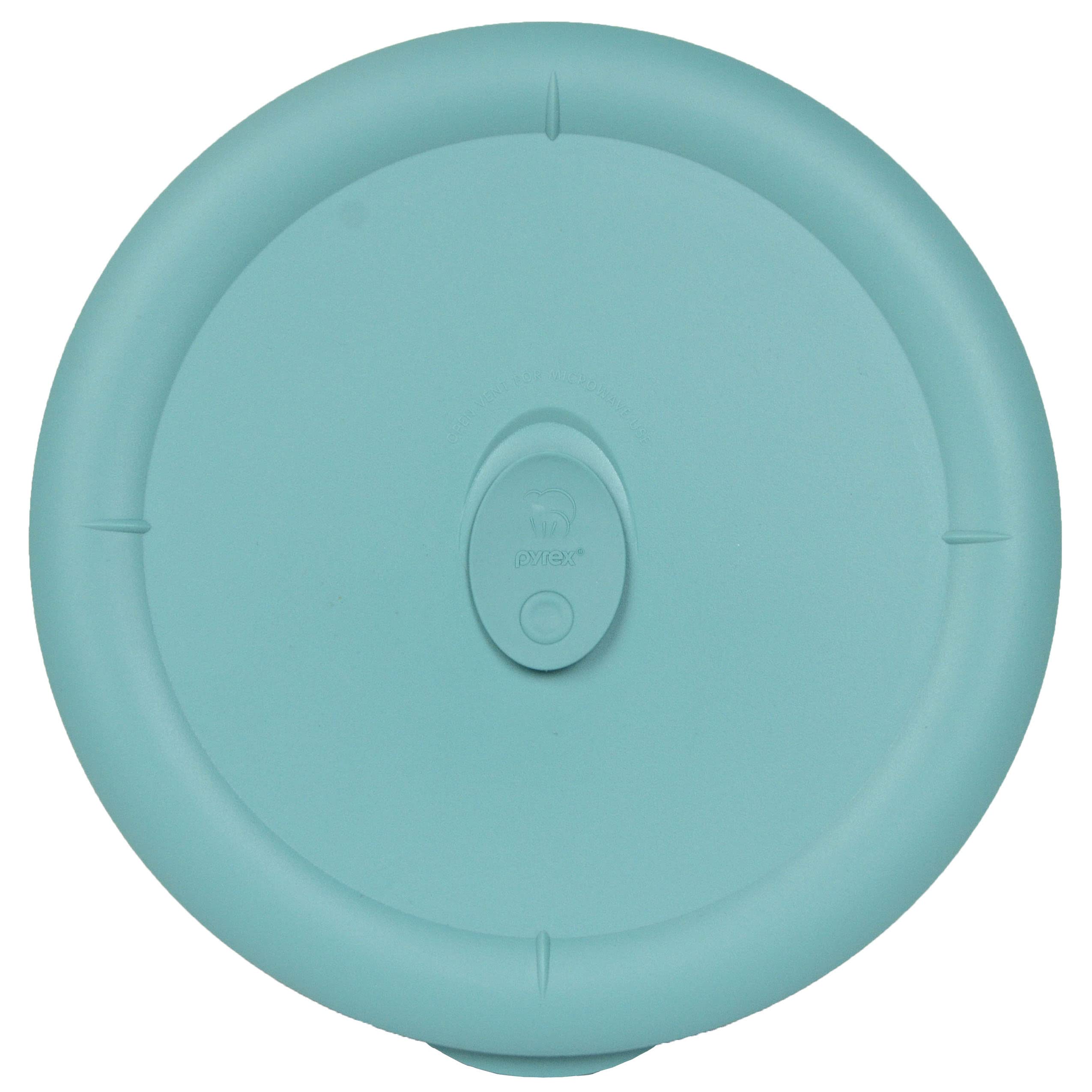 Tapa ventilada Pyrex turquesa para recipientes de 3 cuartos, facilita almacenamiento sin retener olores.