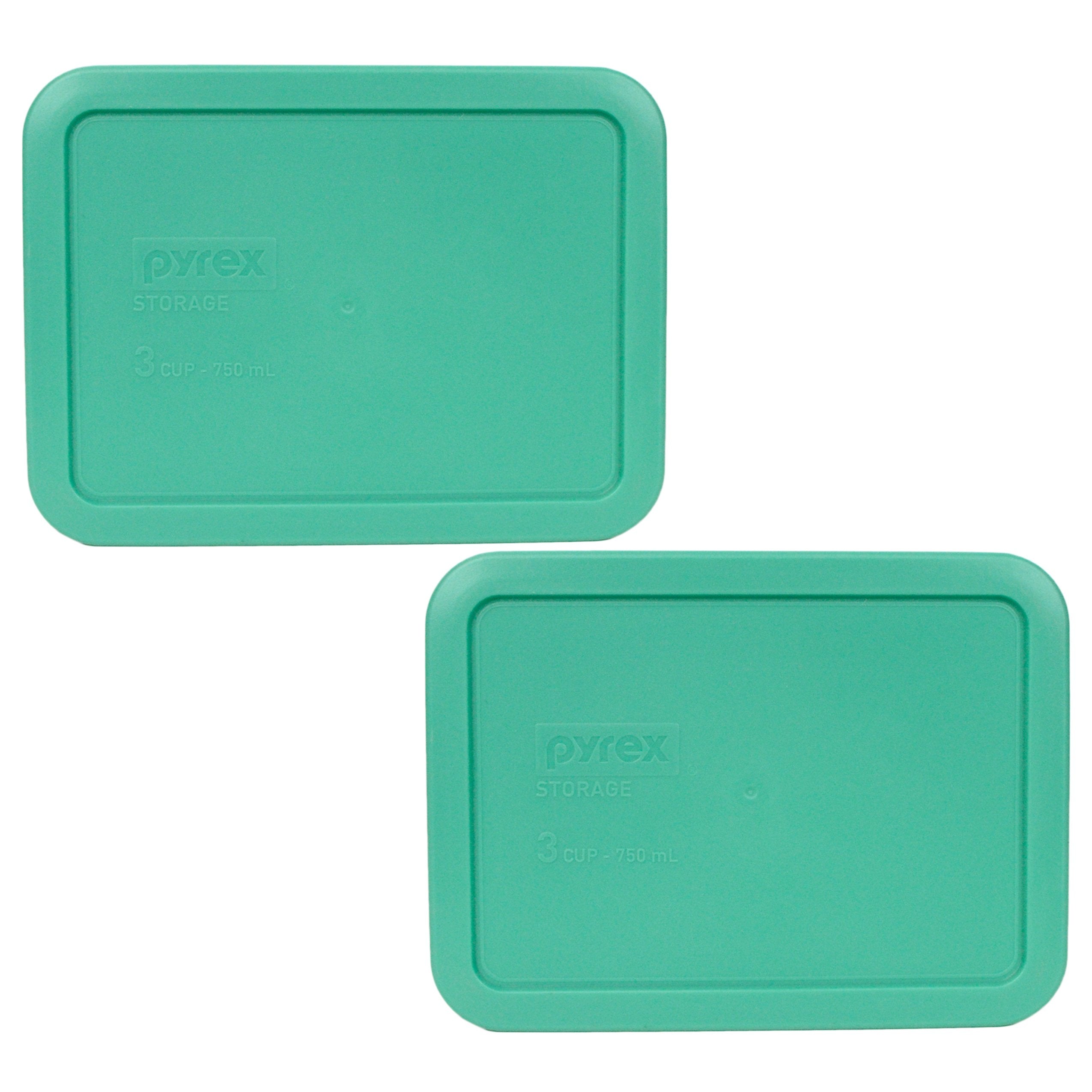 Tapas plásticas Pyrex verde claro para tazas de 3, ideales para refrigerar y calentar.