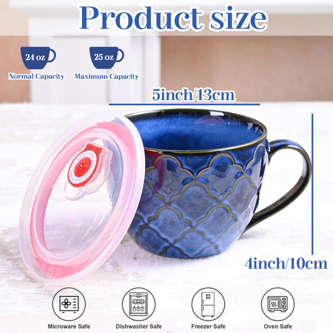 Pyrilo taza sopa ergonómica con asa amplia para agarre cómodo