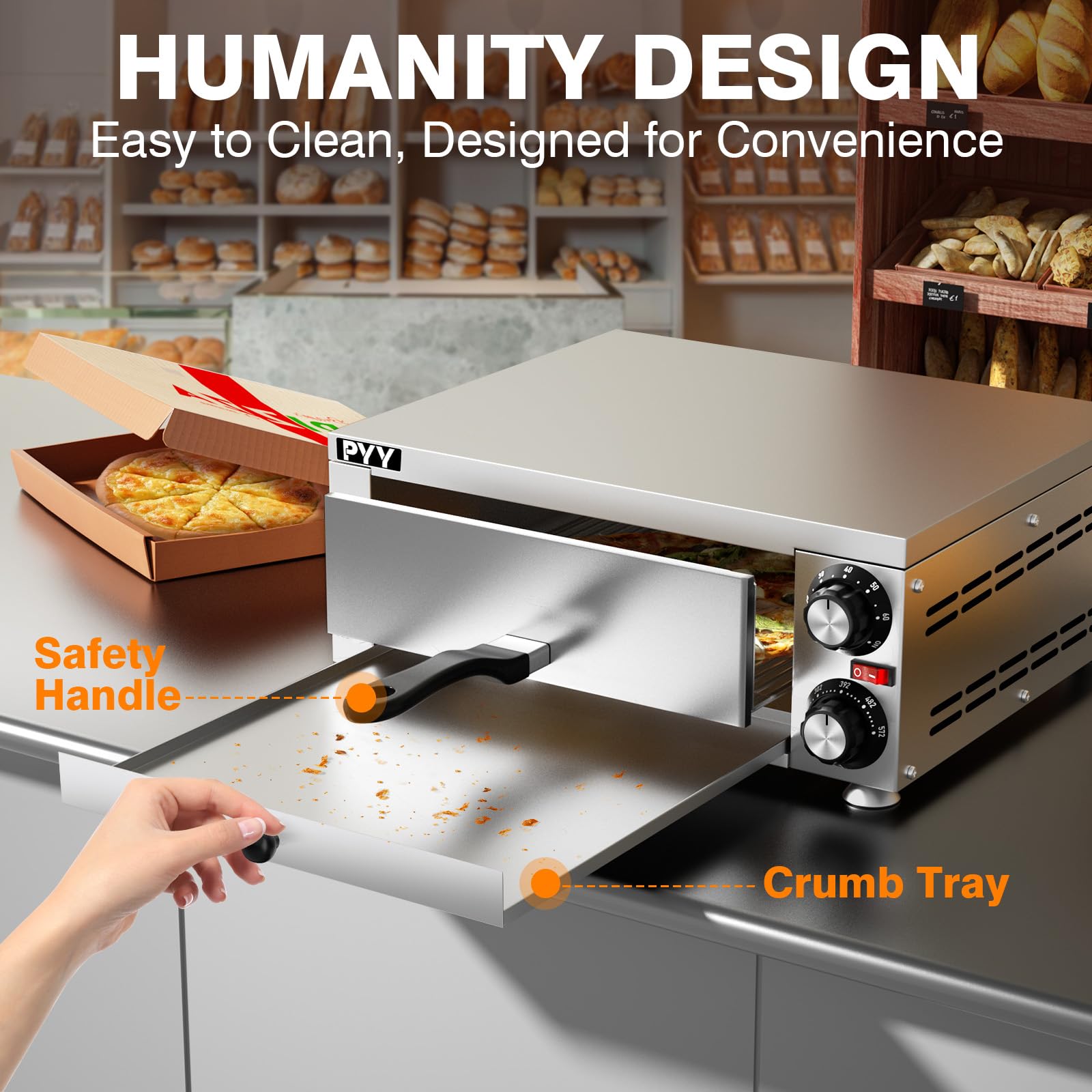 Horno PYY en acero inoxidable para pizzas de hasta 12 pulgadas.