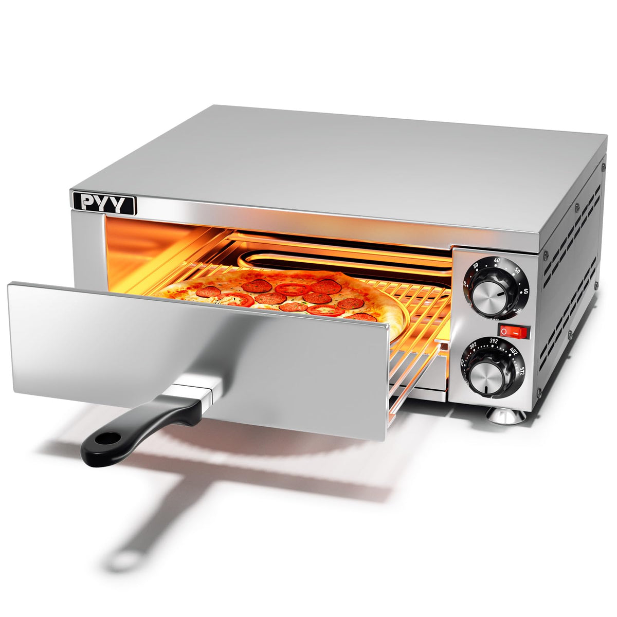 Horno de pizza PYY interior en acero inoxidable para cocción uniforme.