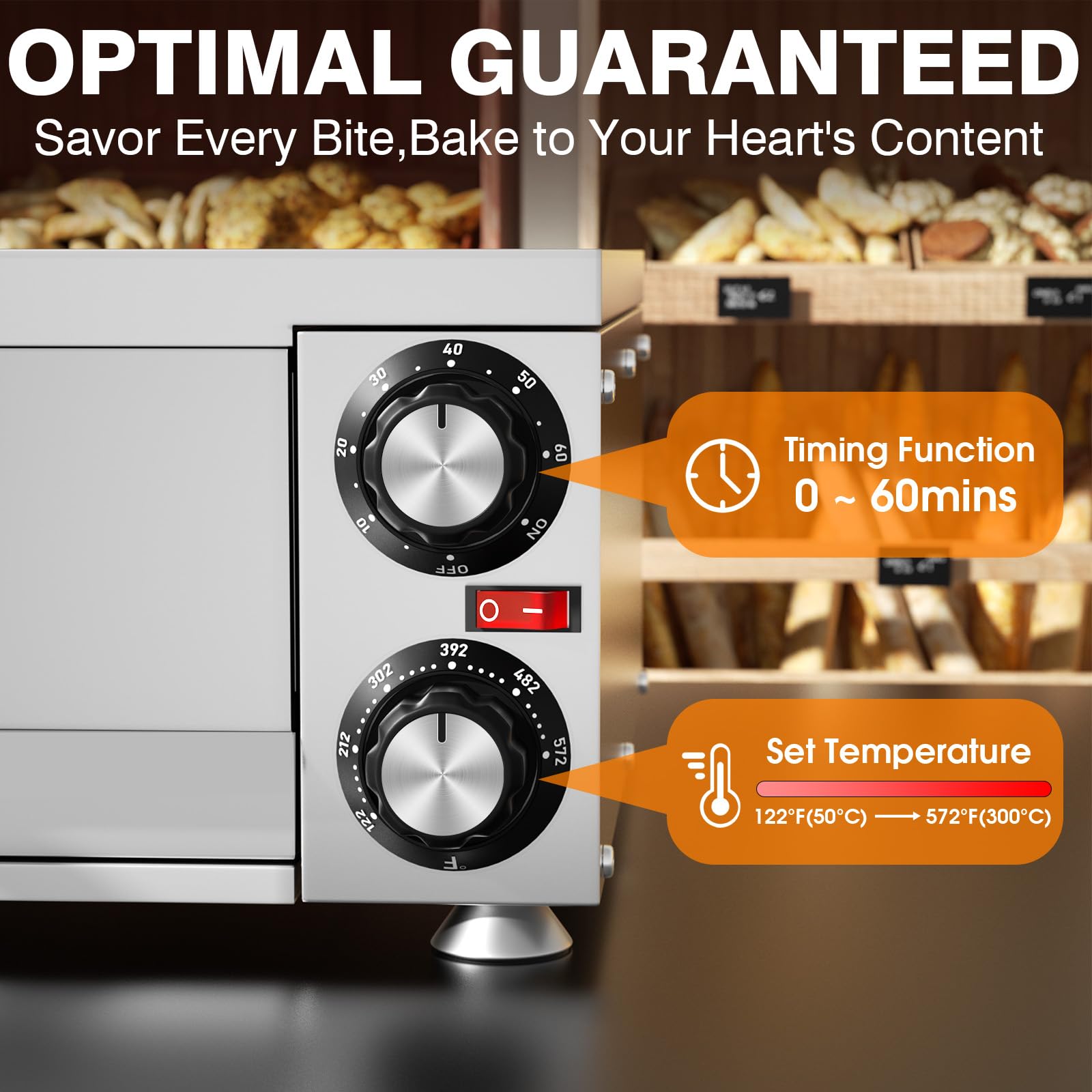 Rango de temperatura ajustable y temporizador del horno PYY para resultados consistentes.