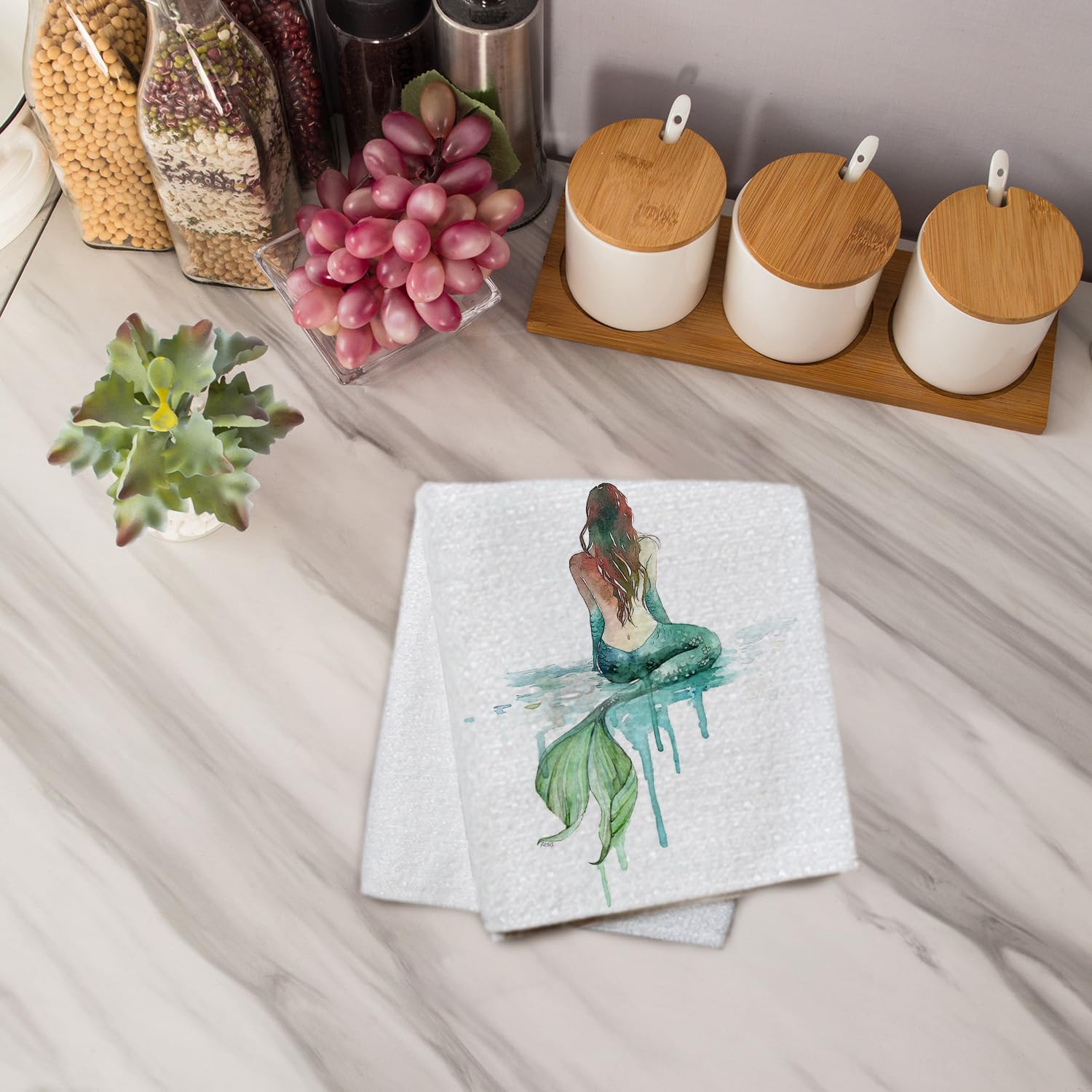 Toalla de baño Qabliqo con sirena, acento marino para baño o dormitorio.