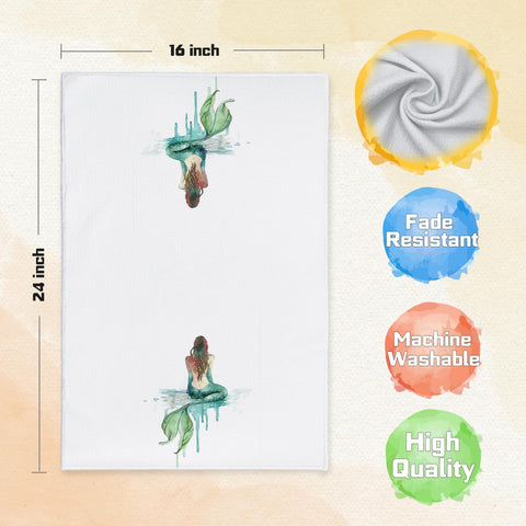 Toalla de cocina y baño Qabliqo, diseño sirena verde que complementa el estilo costero.