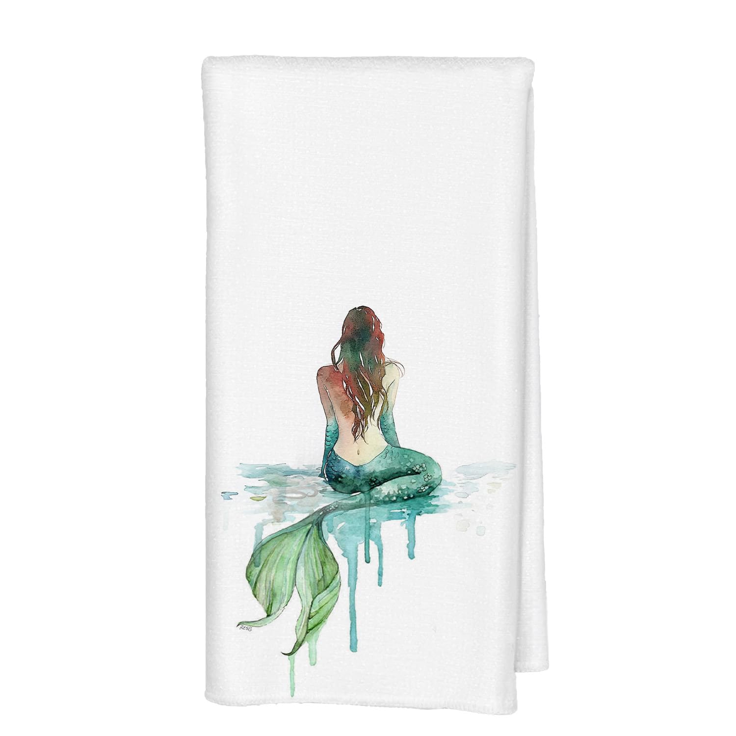 Toalla de mano Qabliqo con sirena marina verde, perfecta para secar manos con estilo en el baño.