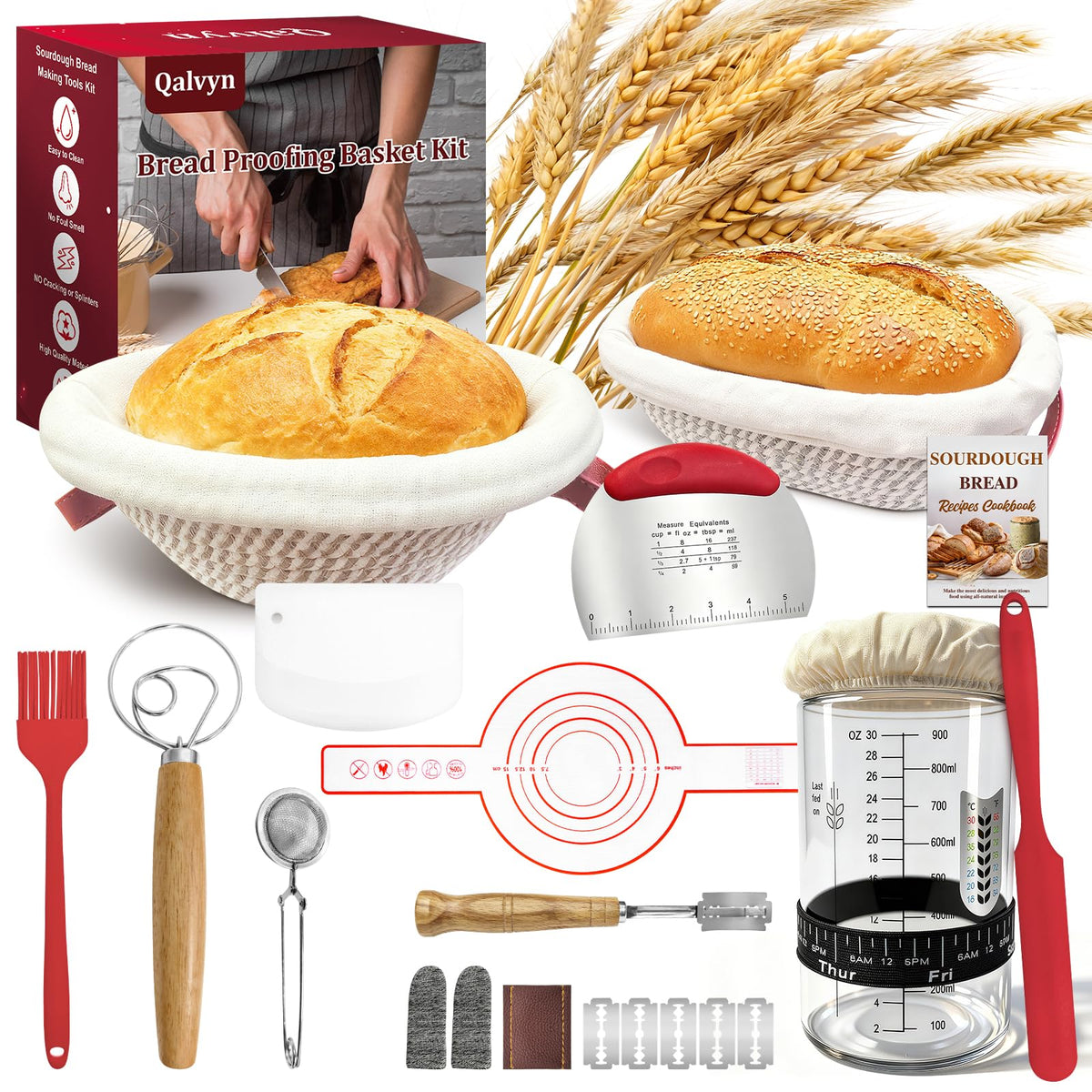 Qalvyn kit de fermentación oval para pan, cestas que favorecen una corteza crujiente.