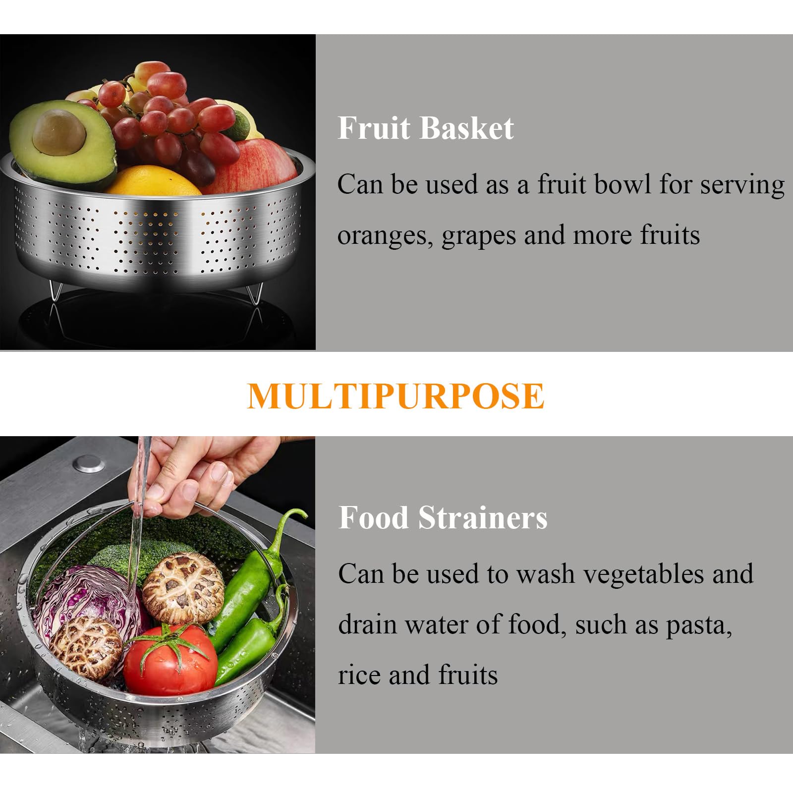 Qancesd cesta vapor también funciona como colador para verduras y frutas.