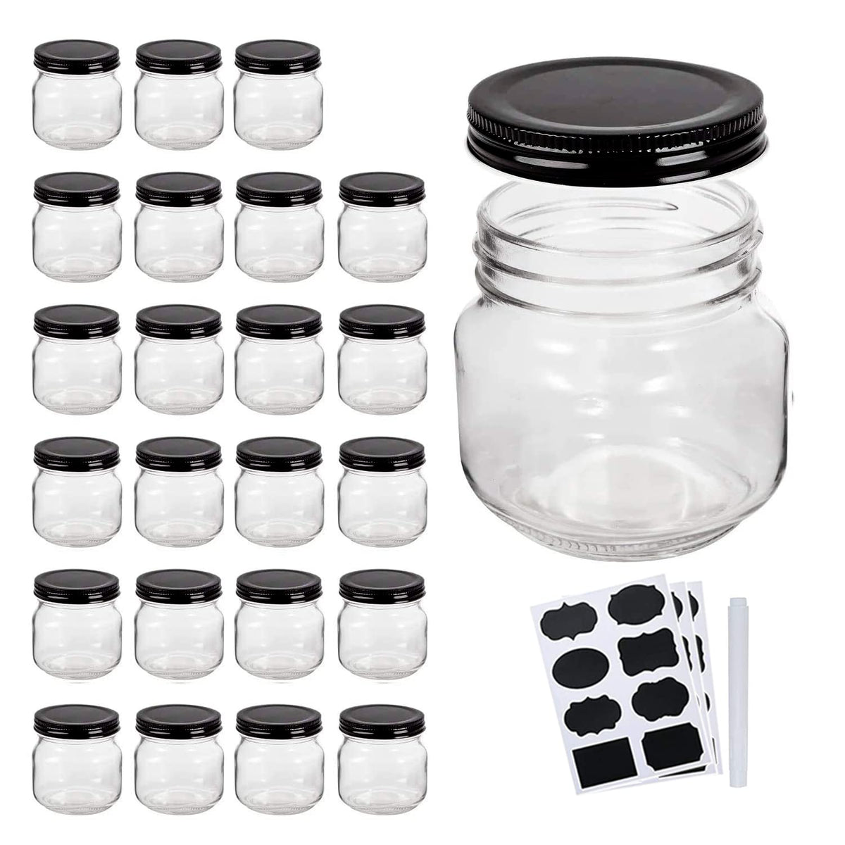 Tarro QAPPDA Mason de 8 oz con tapas negras para envasar y conservar.