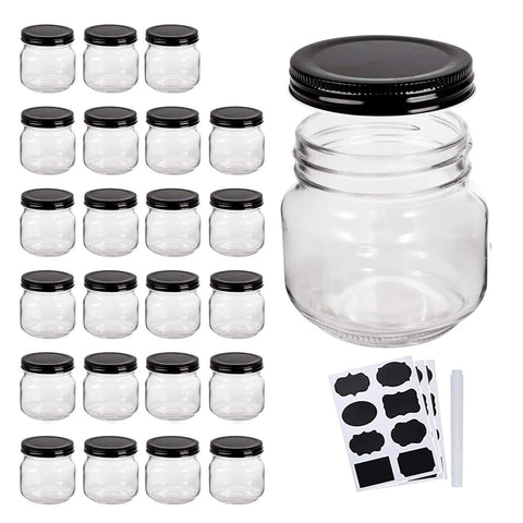 Tarro QAPPDA Mason de 8 oz con tapas negras para envasar y conservar.