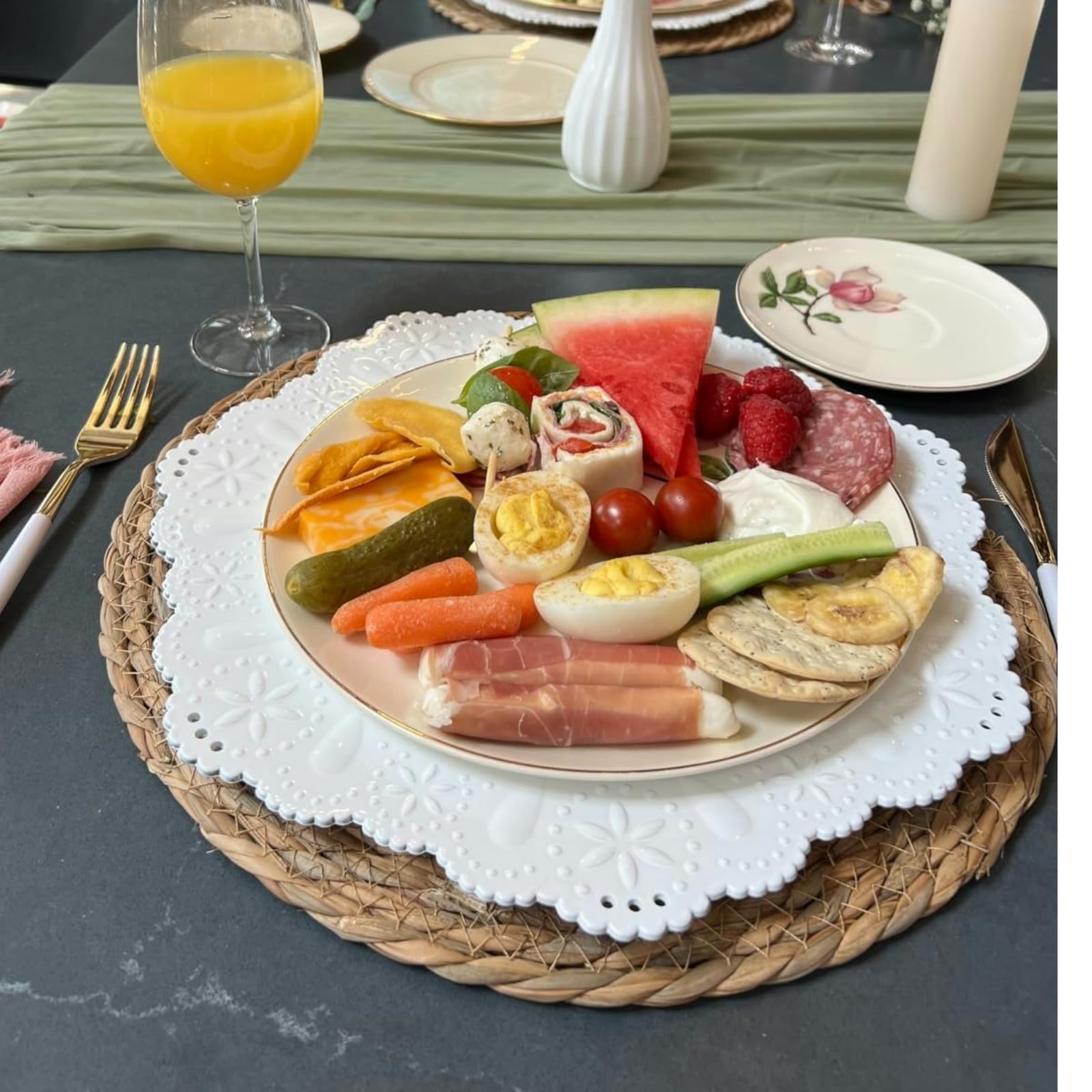 Mantel redondo de ratán natural, protege la mesa durante comidas y bebidas