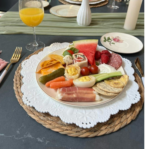 Mantel redondo de ratán natural, protege la mesa durante comidas y bebidas