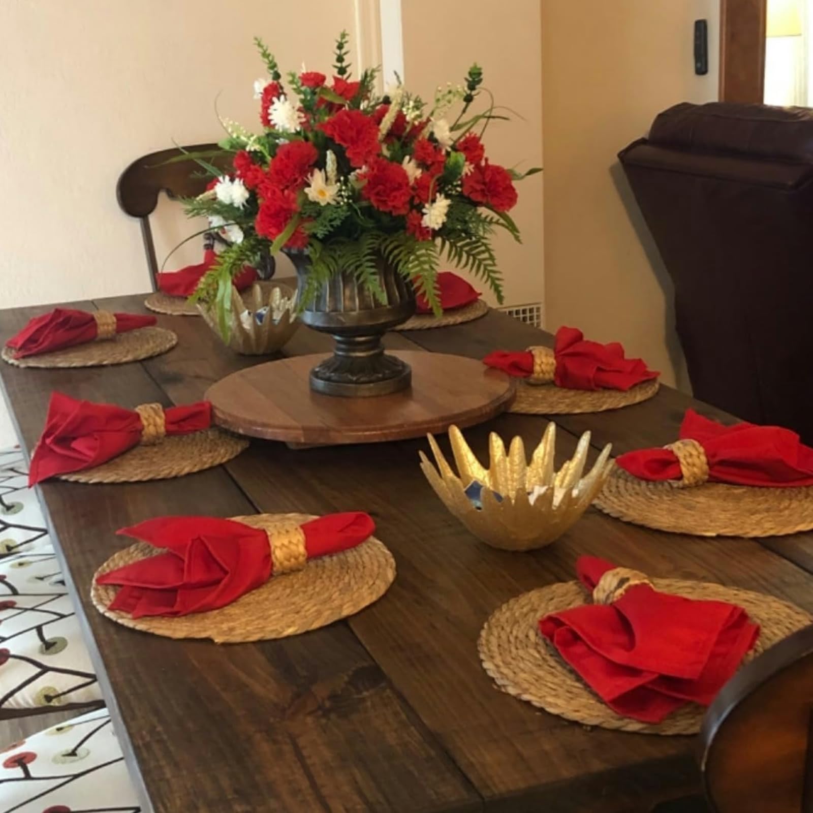 Manteles redondos de ratán natural, versátiles para cocina y exterior