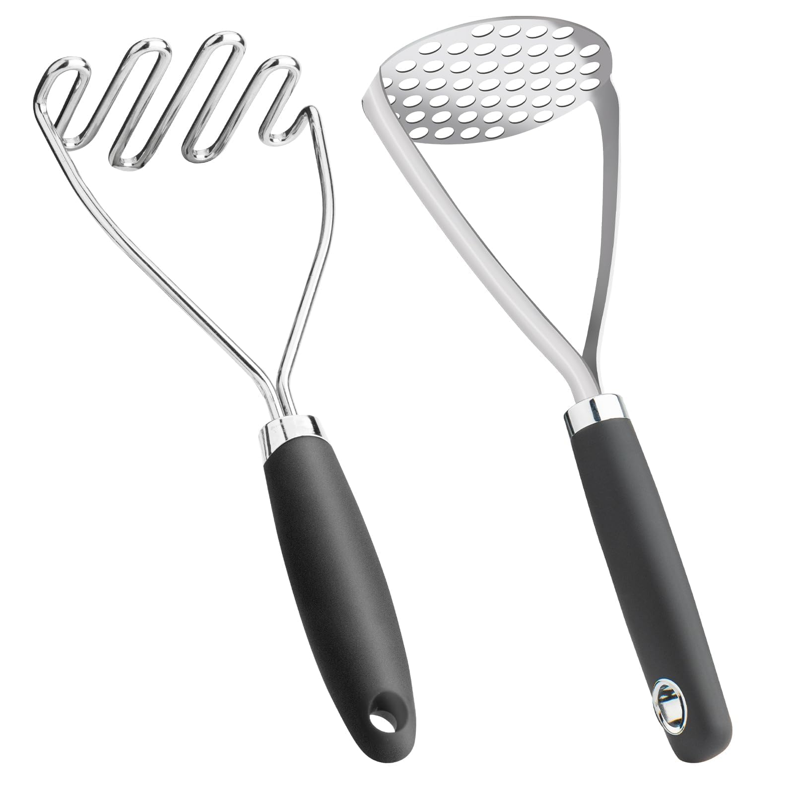 Qbily machacador patatas set de 2 piezas negro con panal para puré suave