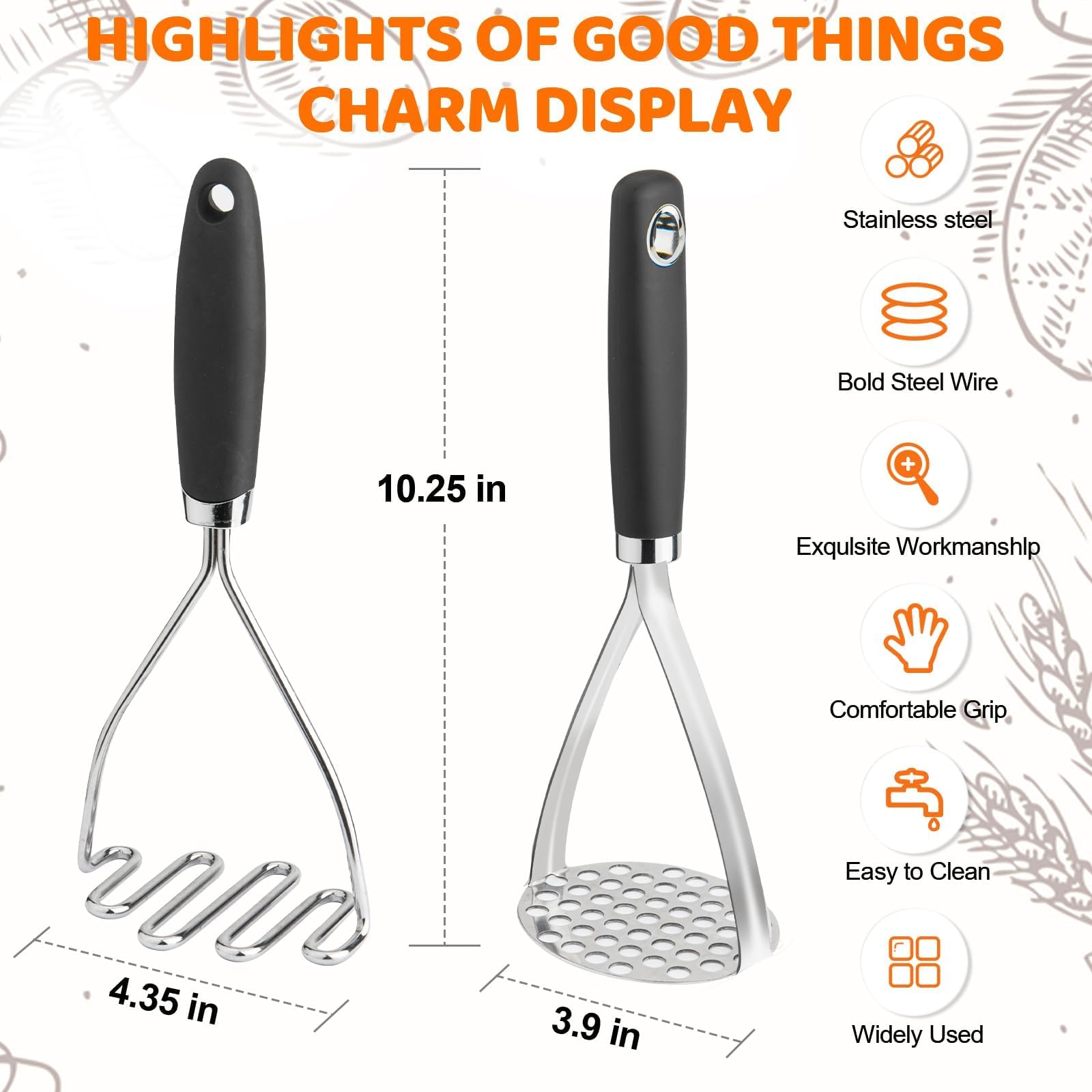 Qbily machacador patatas uso versátil para patatas, verduras y frutas