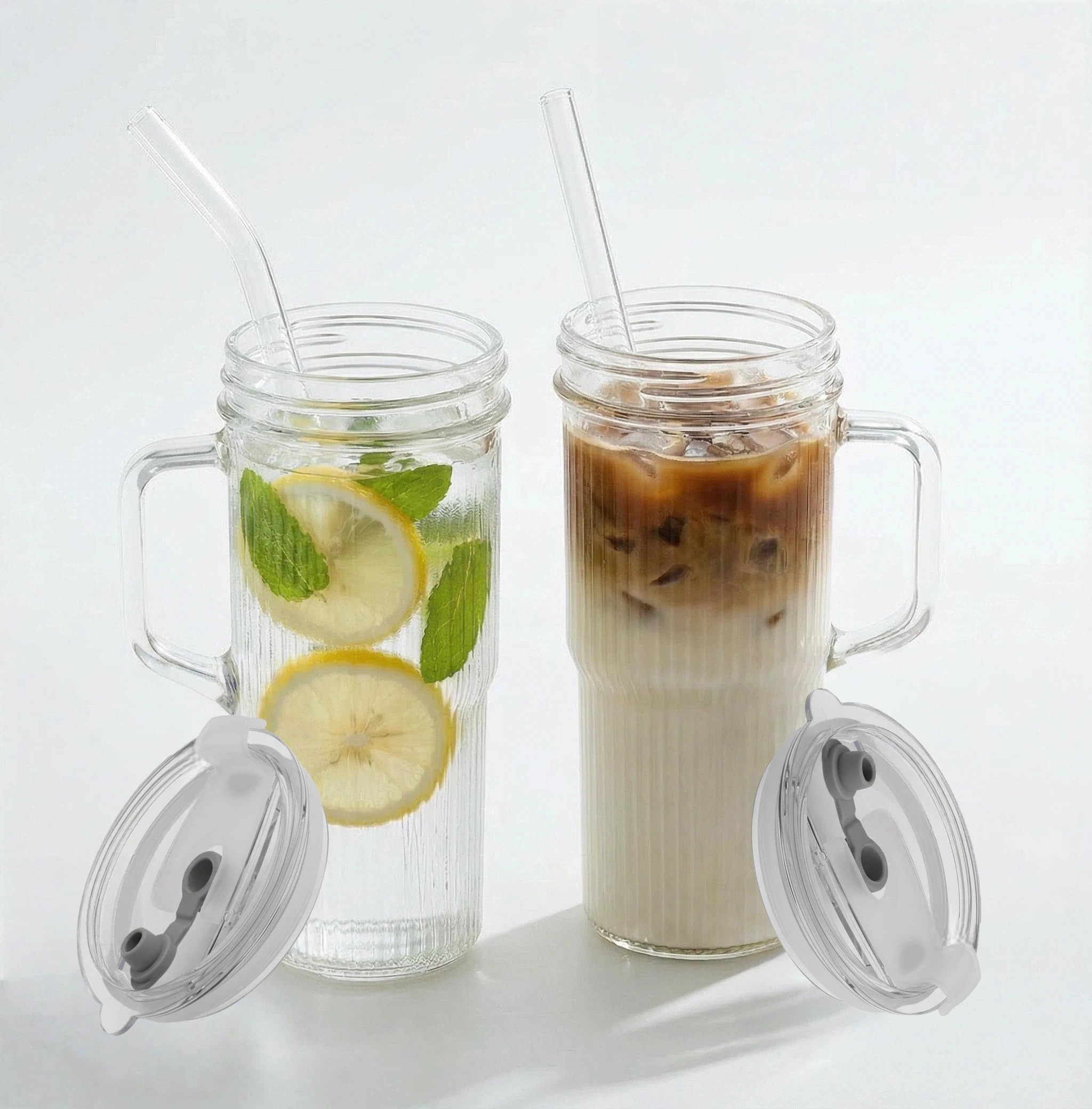 Vaso QBrBk dos-pack con estriado 24oz y tapa hermética para transporte sin derrames.