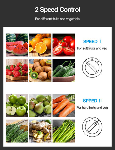 Qcen Extractor centrífugo de jugos con doble velocidad para frutas suaves y duras.