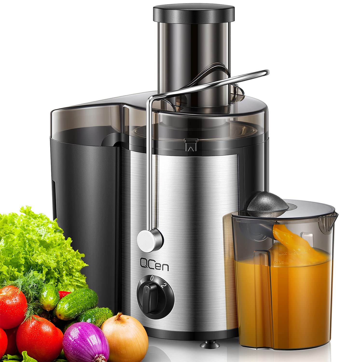 Qcen Extractor centrífugo de jugos con motor 500W para extracción rápida.
