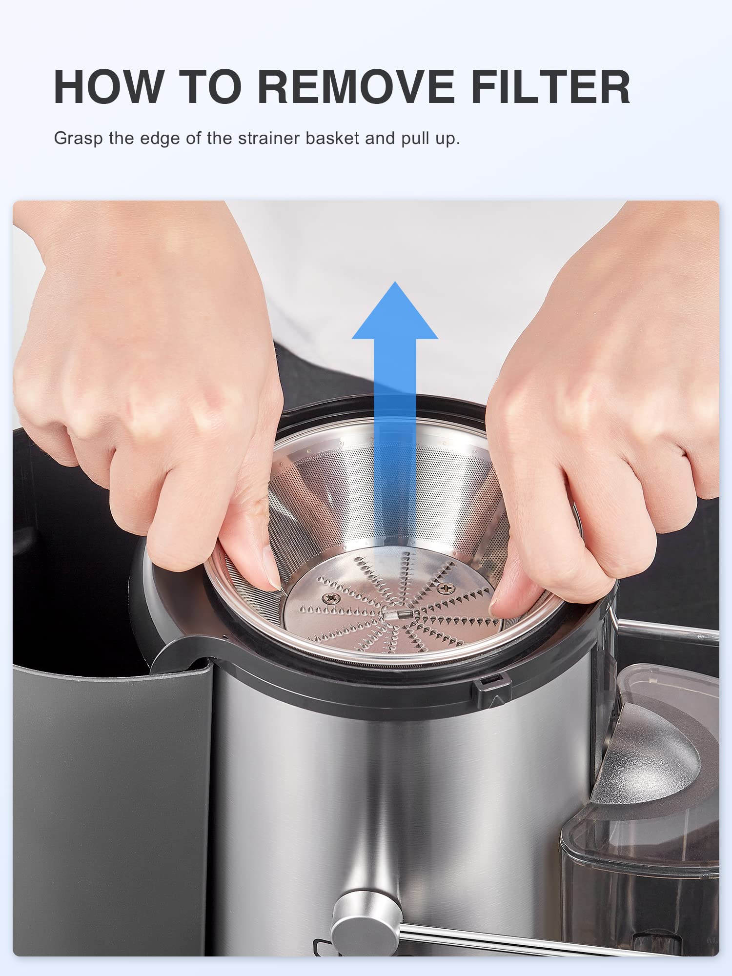 Qcen Extractor centrífugo de jugos, sistema de seguridad que protege durante el uso.
