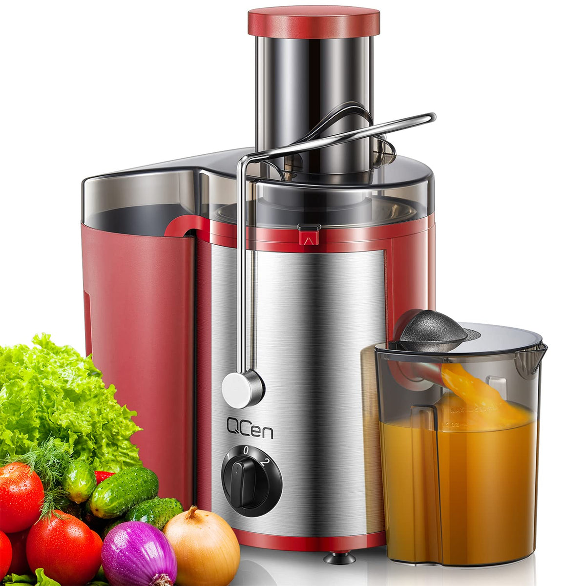 QCen extractor de jugos centrífugo de 500W para jugos rápidos de frutas y verduras.