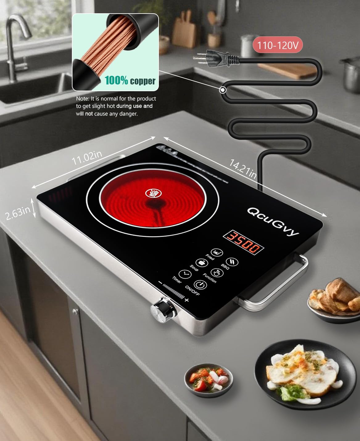 QcuGvy panel táctil regulable, control preciso de calor para cocinar con comodidad.