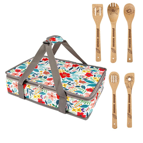 QEES porta-cazuela aislada con exterior de lona para transportar comidas calientes o frías.
