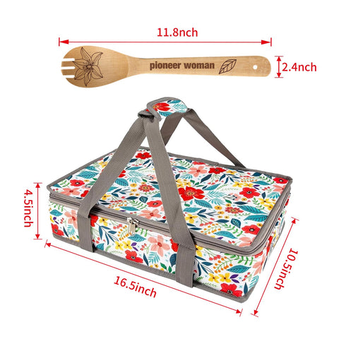 QEES porta-cazuela 9x13 compatible para bandejas estándar en viajes y picnic.