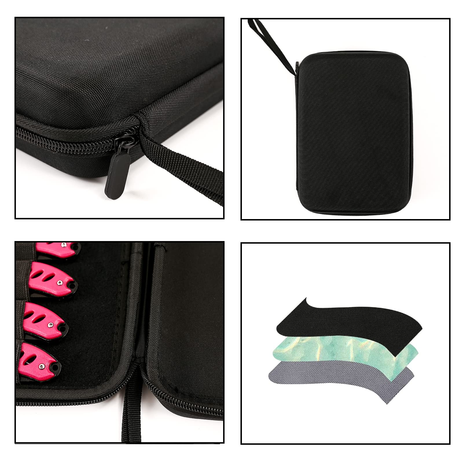 Estuche portátil de QEES con asa y cremallera para uso en exteriores.