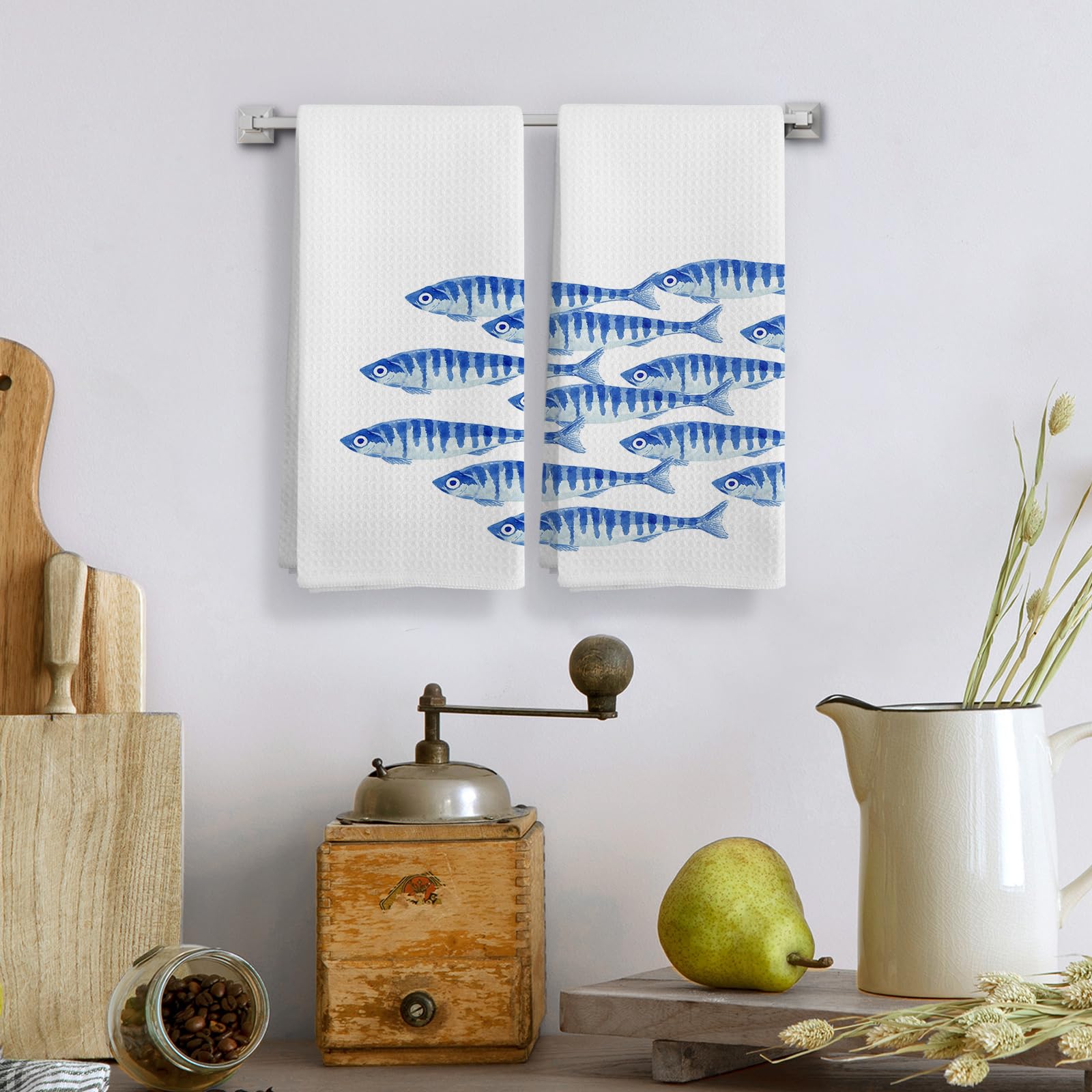 Qeheb toallas cocina pescado azul marino: toque marino para la cocina.