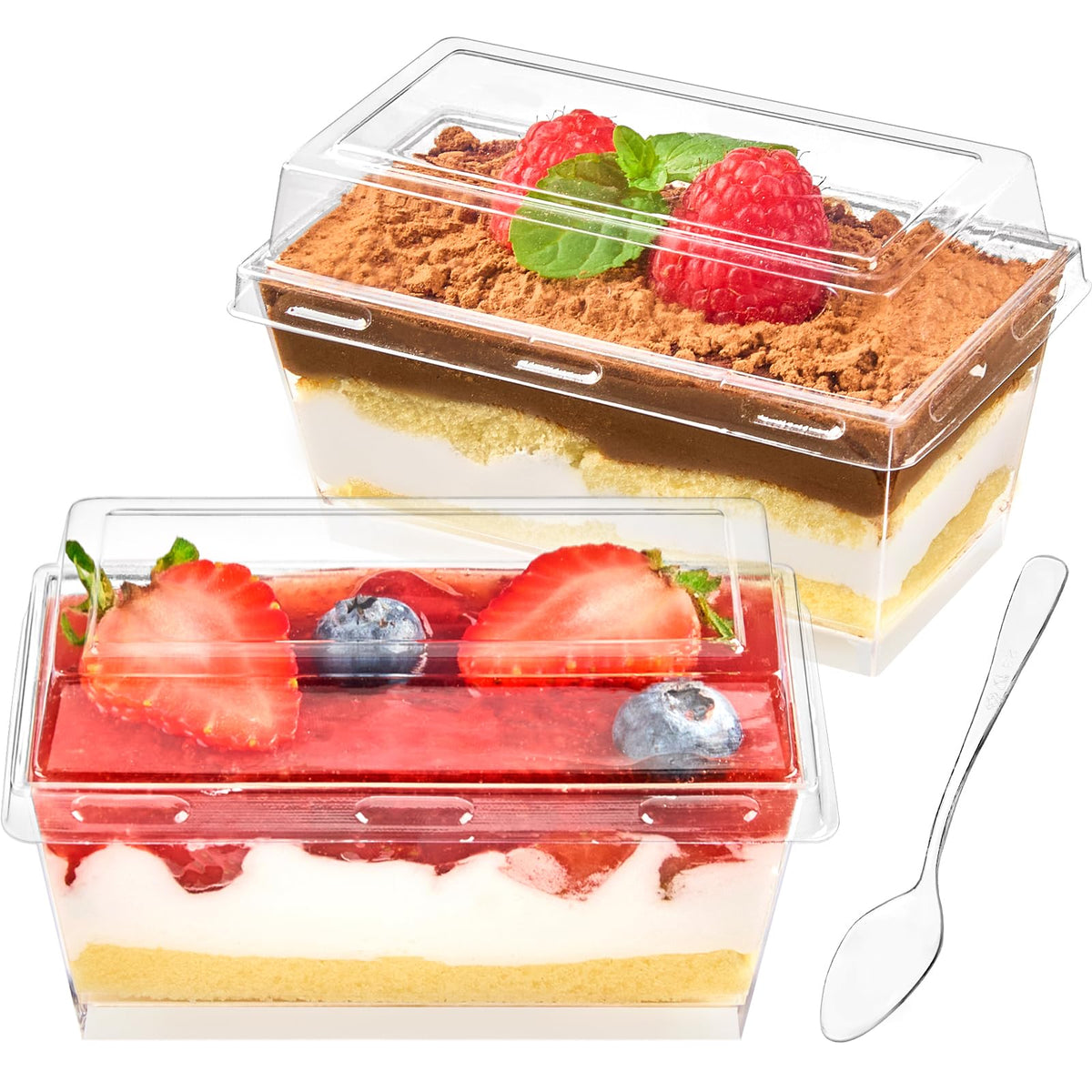 Copas postre mini Qeirudu de 5 onzas con tapas para servir.