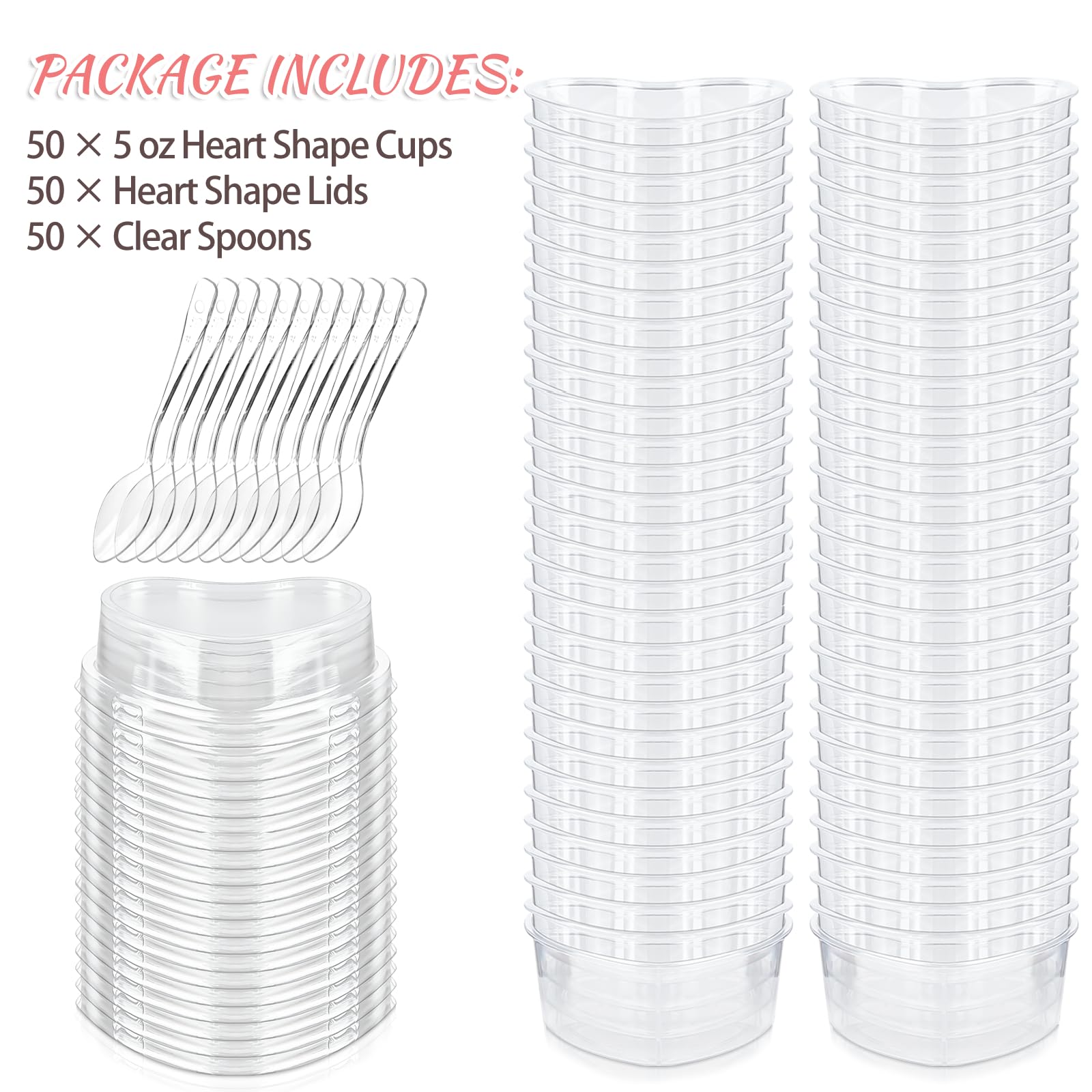 Pack de 50 copas corazon, servicio práctico para catering.