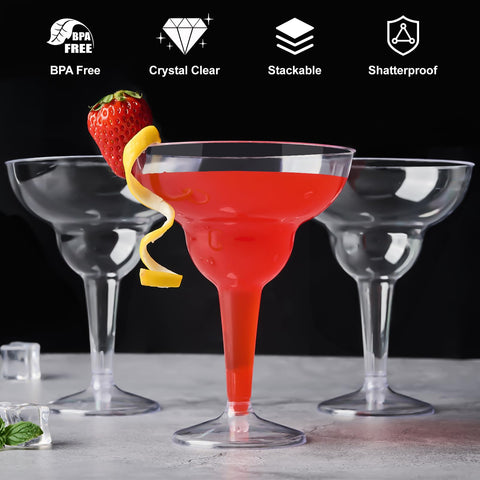 Vasos plástico claros Qeirudu 12 oz, ideal para mojitos y margaritas en eventos.