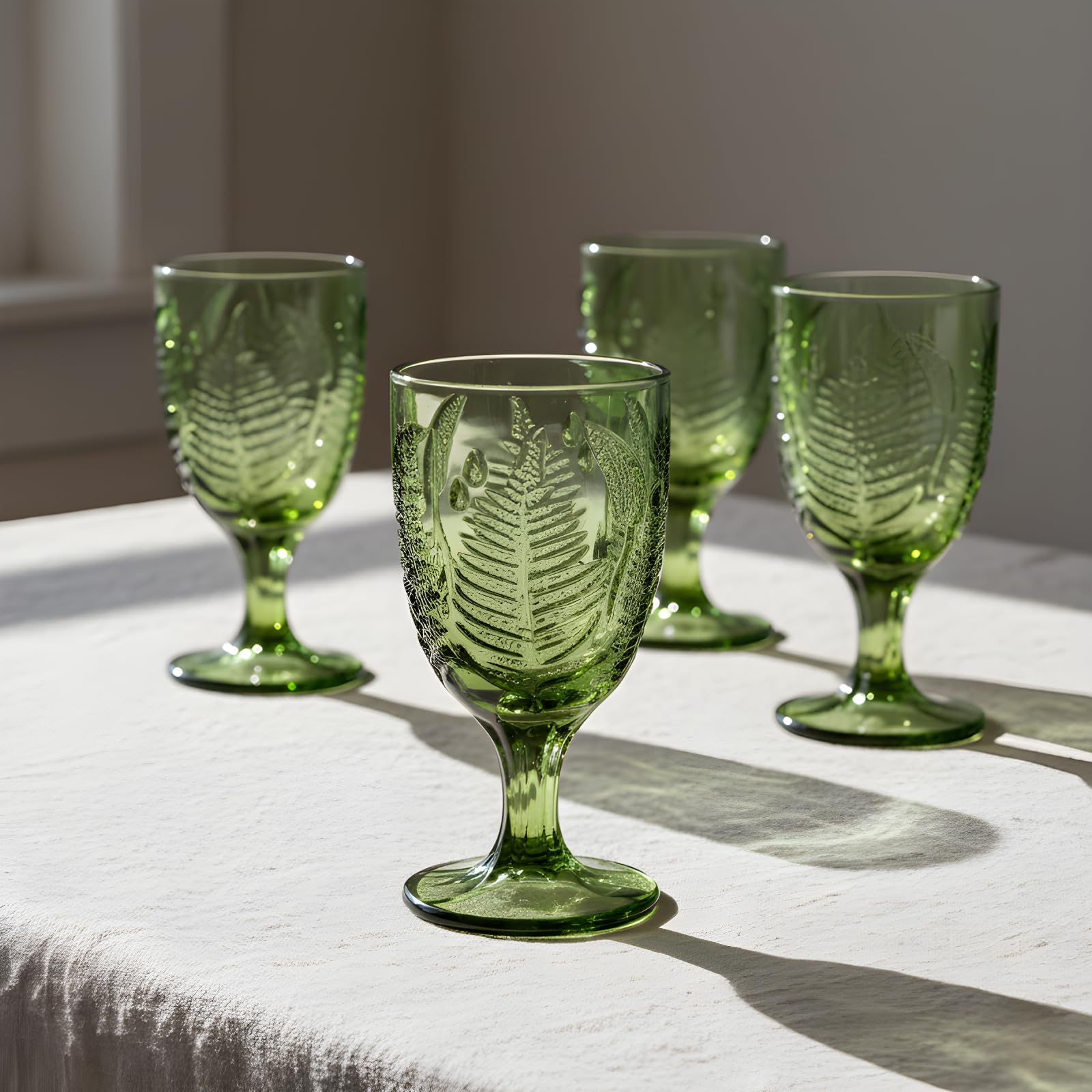 QELVIO diseño vintage bohemio en verde, perfecto para decoración de mesa.