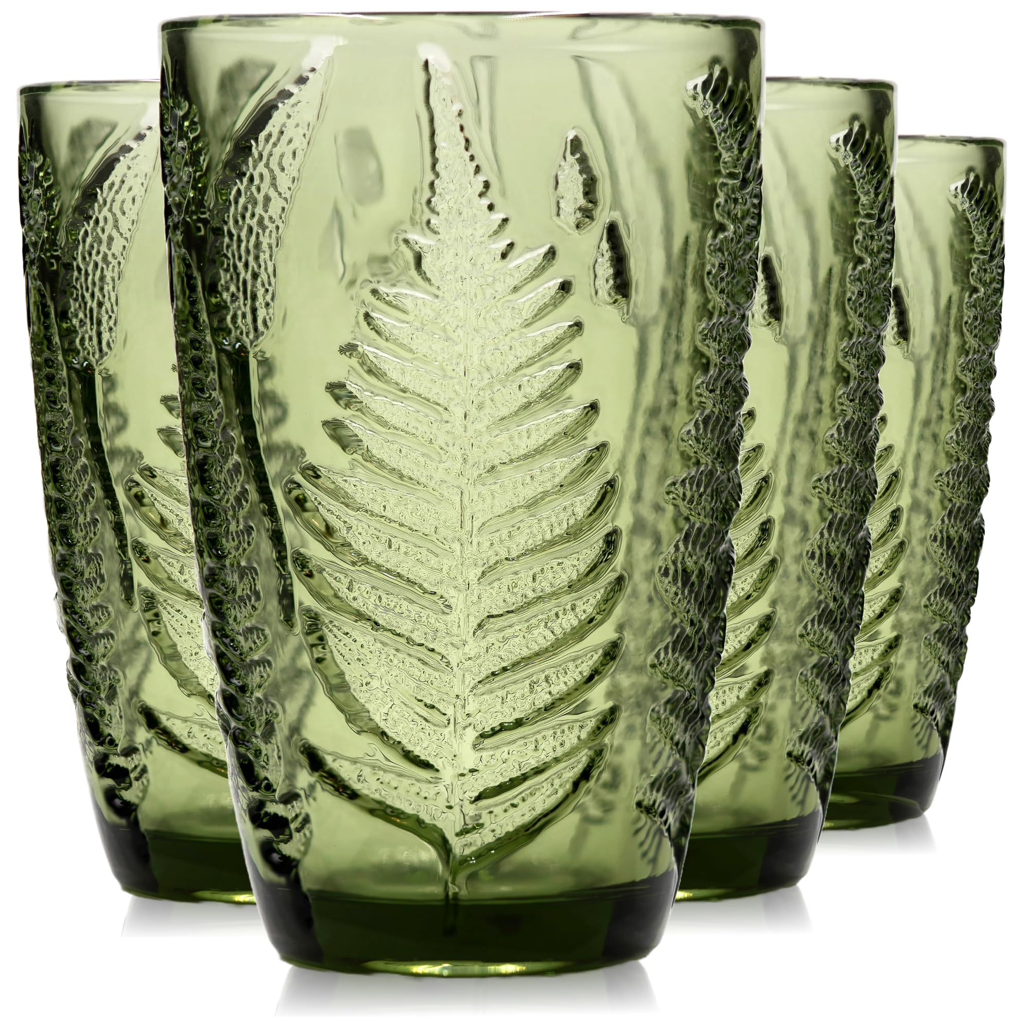 Vasos QELVIO verdes con textura de helecho, ideal para uso diario