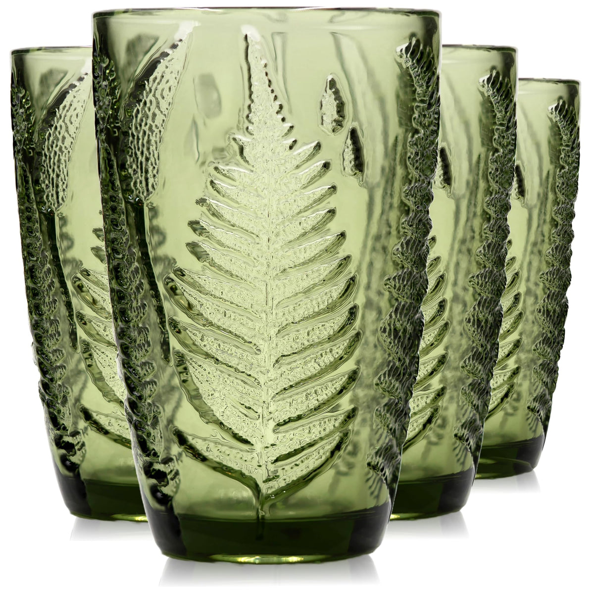 Vasos QELVIO verdes con textura de helecho, ideal para uso diario
