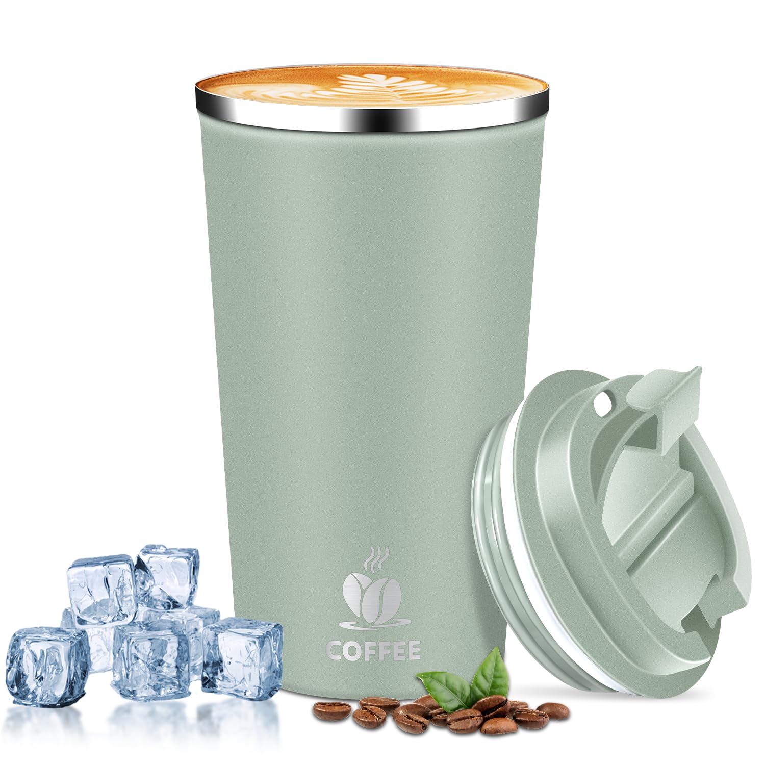 Taza térmica QEMAUUA 17oz verde agave, ideal para llevar café caliente.