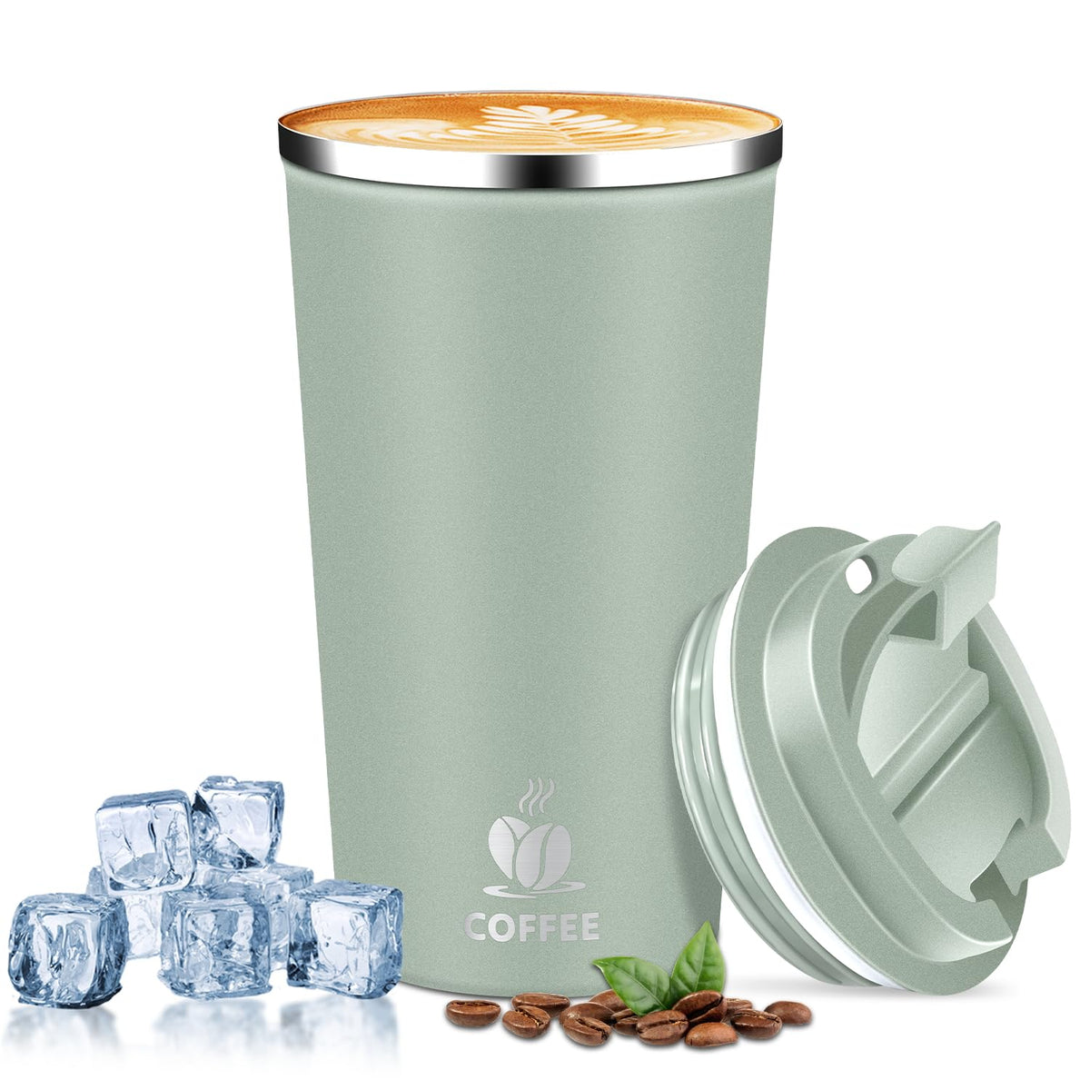 Taza térmica QEMAUUA 17oz verde agave, ideal para llevar café caliente.